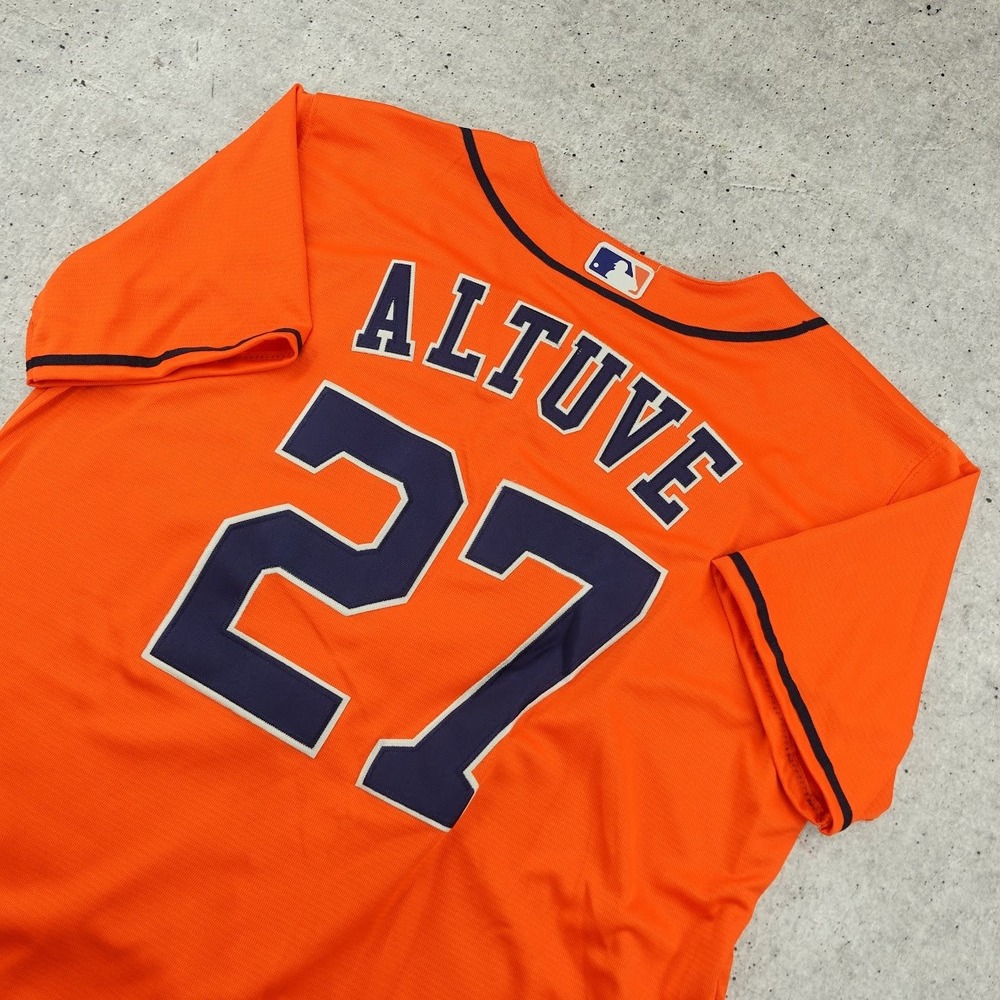 Nike Houston Astros Jose Altuve 27 MLB Jersey Mens Large Orange Button Front